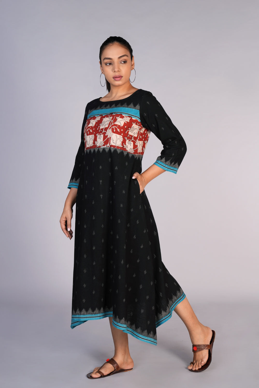 Image of Bagru Print With Pochampally Cotton Ikat Dress